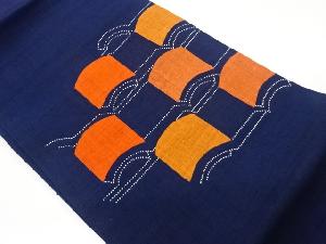 リサイクル　手織り紬切り嵌め刺し子瓦模様名古屋帯